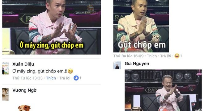 Hình ảnh được giới trẻ chia sẻ rầm rộ thời gian gần đây về câu nói "Ơ mây zing, gút chóp em" của Binz